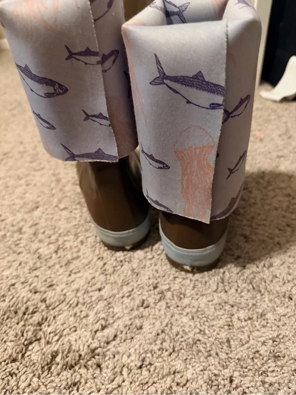 Women's Brown Winter Rain Boots with Patterned Cuff